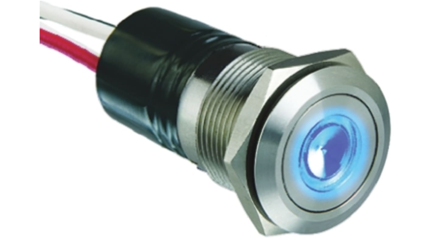 Bulgin MPI001 Series Illuminated Push Button Switch, Momentary, Panel Mount, 19.2mm Cutout, SPST, Blue LED, 24V dc, IP66