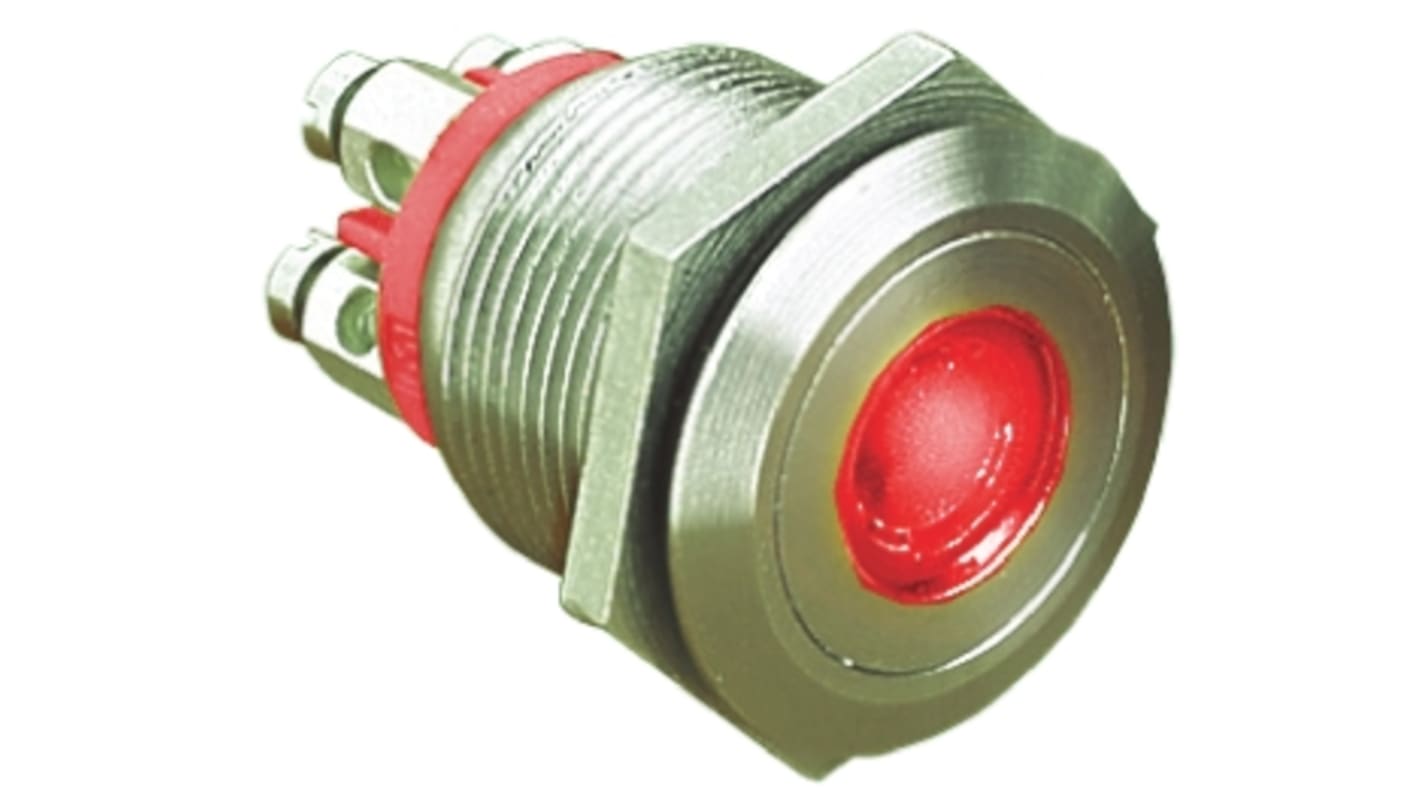 Bulgin MPI001 Series Illuminated Push Button Switch, Momentary, Panel Mount, 19.2mm Cutout, SPST, Red LED, 24V dc, IP66