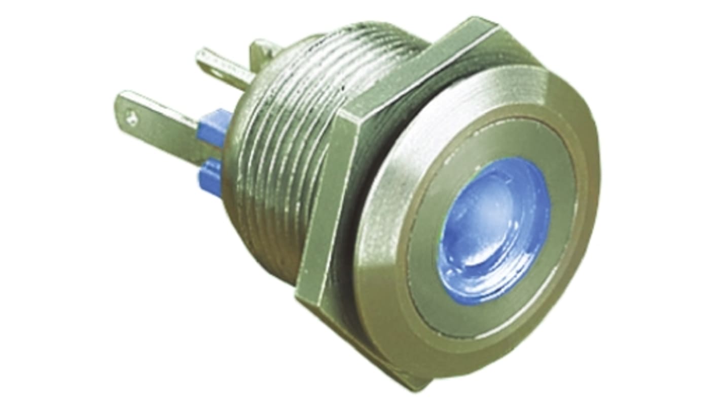 Bulgin MPI001 Series Illuminated Push Button Switch, Momentary, Panel Mount, 19.2mm Cutout, SPST, Blue LED, 24V dc, IP66