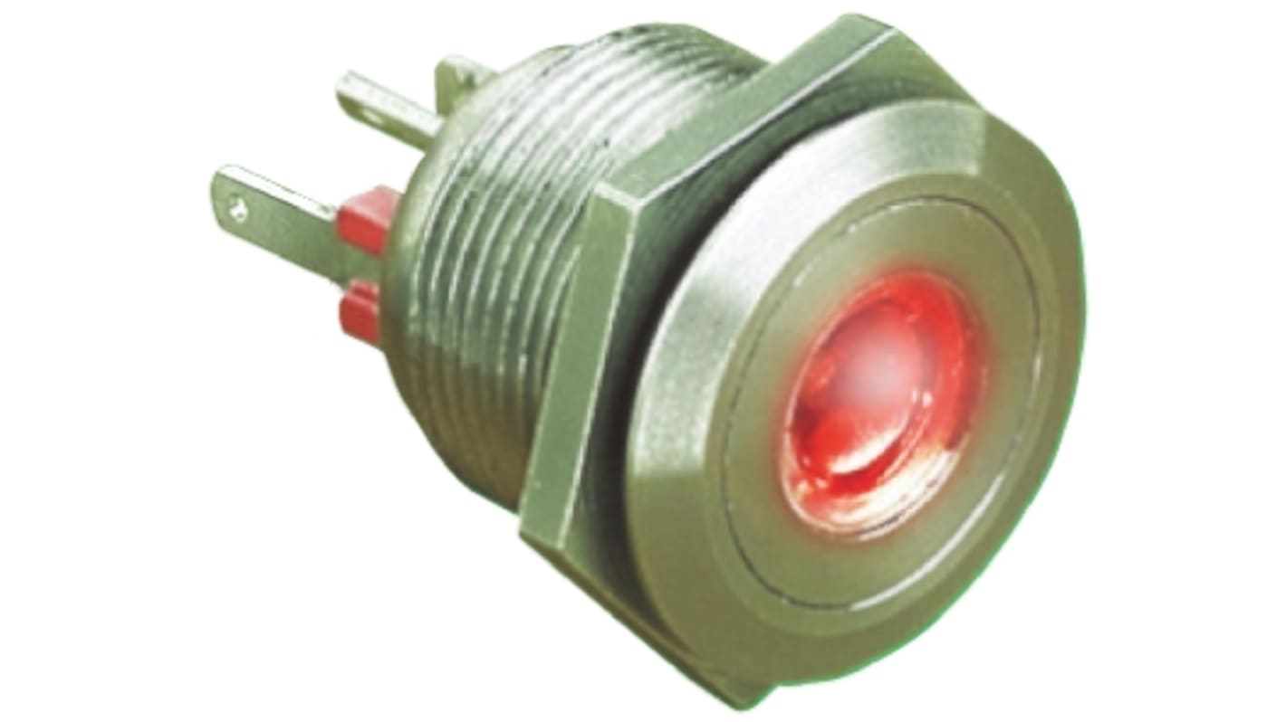 Bulgin MPI001 Series Illuminated Push Button Switch, Momentary, Panel Mount, 19.2mm Cutout, SPST, Red LED, 24V dc, IP66