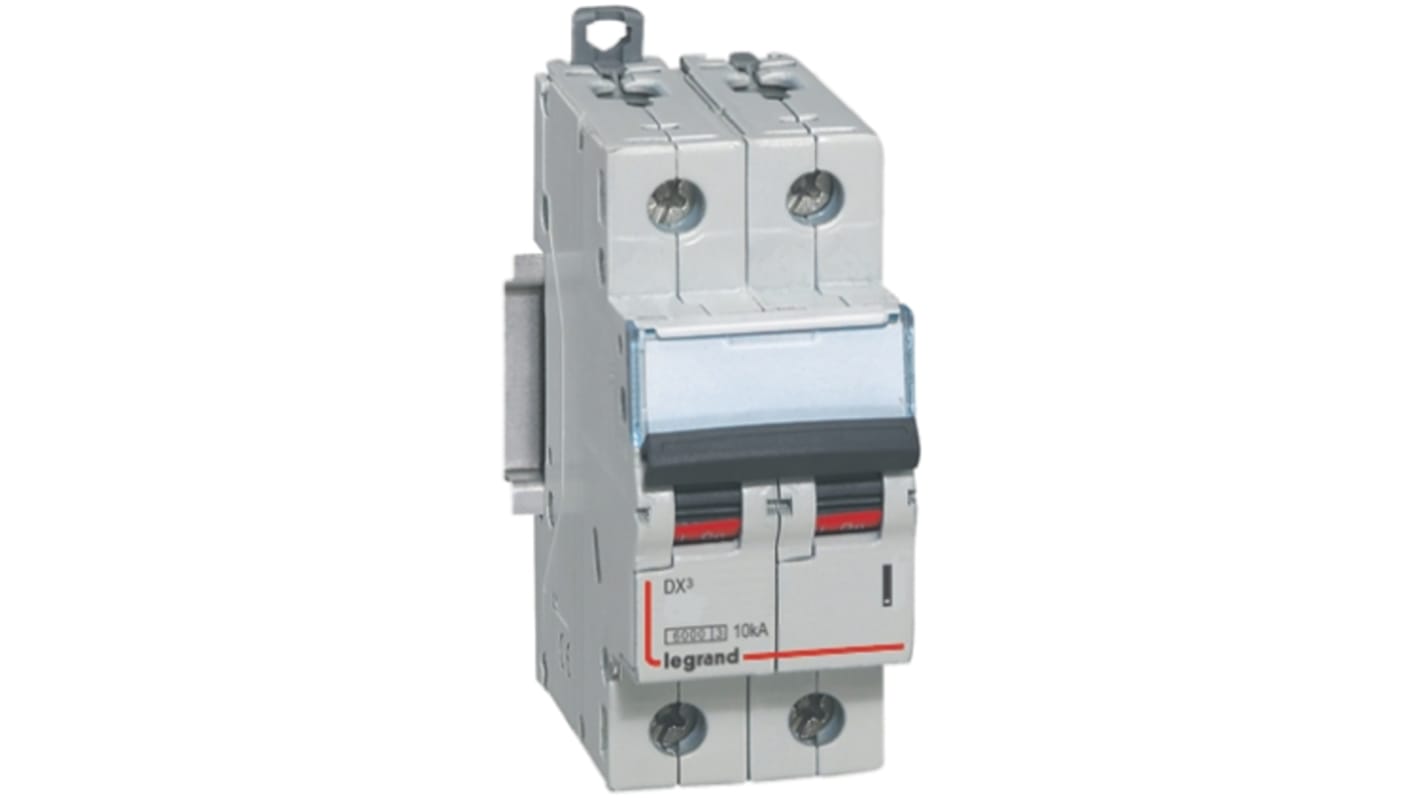 Legrand DX Range DX3 MCB, 2P, 10A Curve C, 230V AC, 10 kA Breaking Capacity