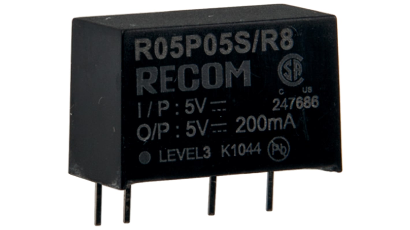 Recom DC/DC-Wandler 1W 5 V dc IN, 15V dc OUT / 66mA Durchsteckmontage 8000V dc
