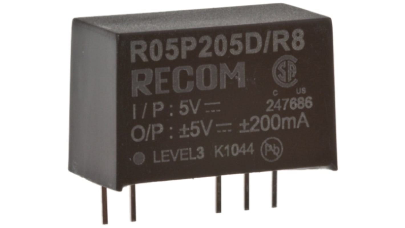 Recom DC/DC-Wandler 2W 12 V dc IN, ±5V dc OUT / ±200mA 8kV dc