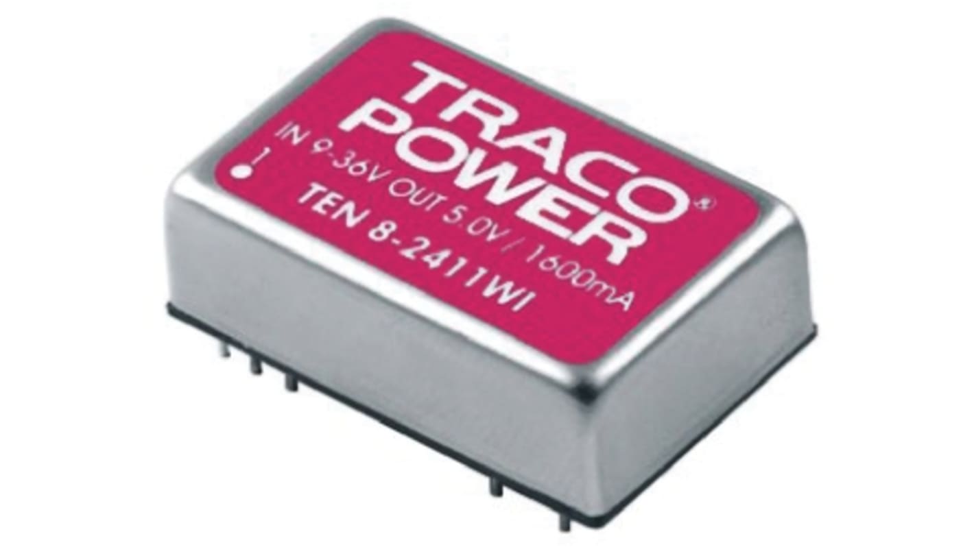 Convertisseur DC-DC TRACOPOWER, TEN 8WI, Montage traversant, 8W, 2 sorties, ±5V c.c., ±800mA