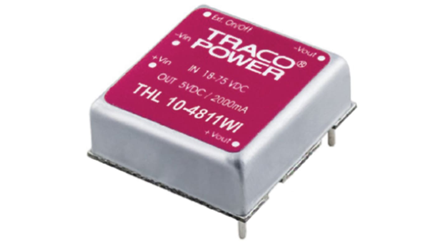 TRACOPOWER THL 10WI DC-DC Converter, ±5V dc/ ±1A Output, 18 → 75 V dc Input, 10W, Through Hole, +75°C Max Temp