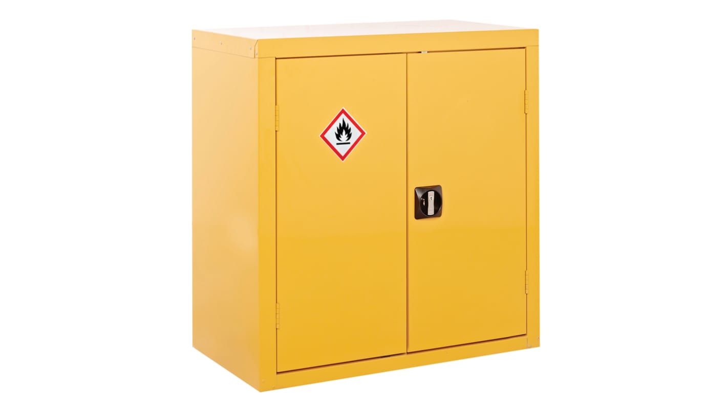 RS PRO Yellow Lockable 2 Door Hazardous Substance Cabinet, 900mm x 900mm x 460mm
