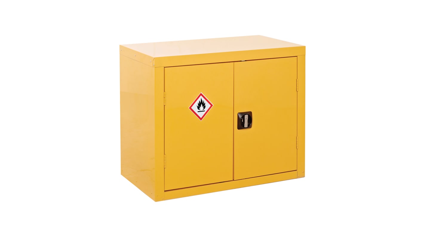 RS PRO Yellow Lockable 2 Door Hazardous Substance Cabinet, 700mm x 900mm x 460mm