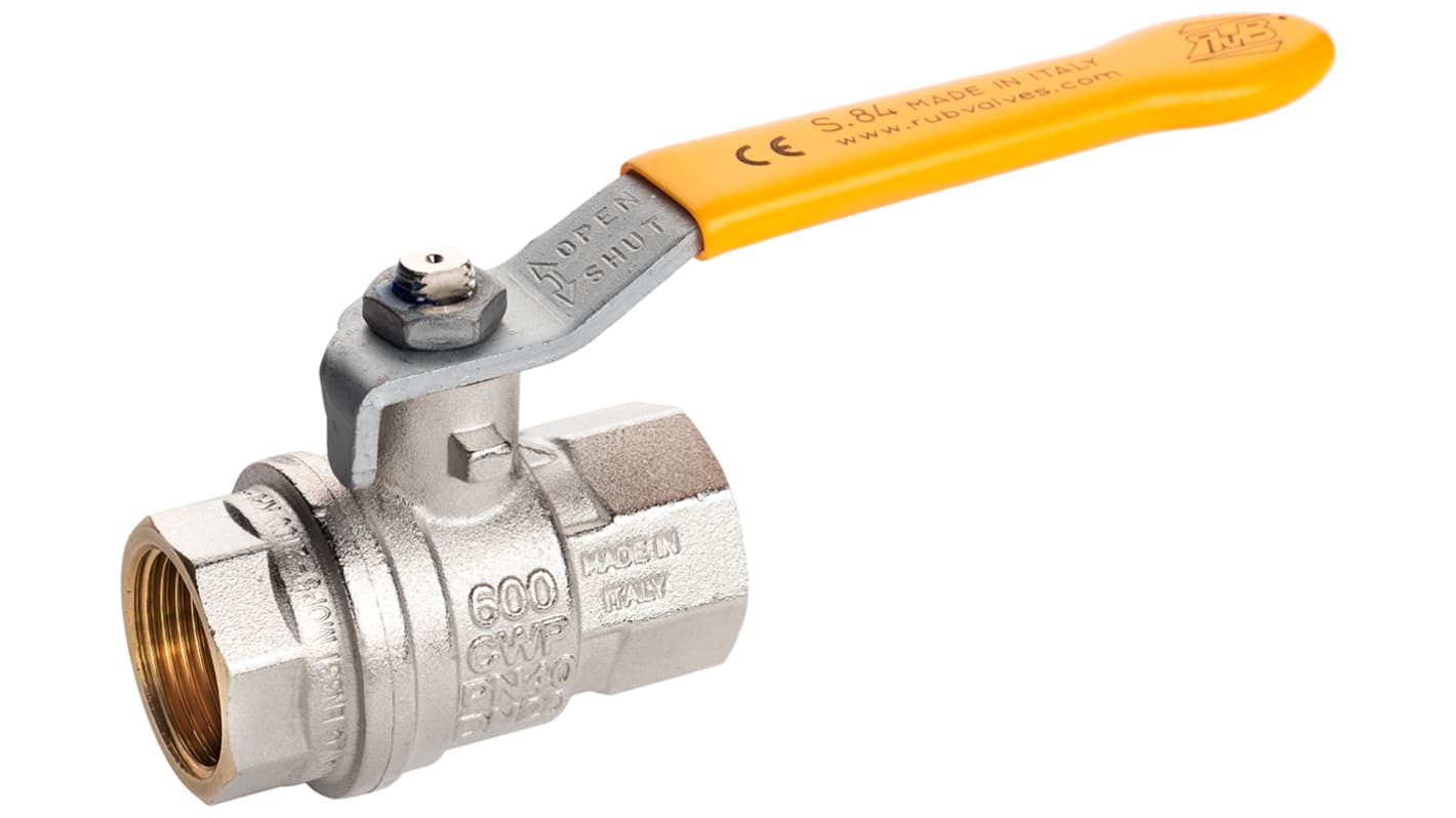 RS PRO Brass Full Bore, 2 Way, Ball Valve, BSPP 1 1/4in, 40 → 30bar Operating Pressure