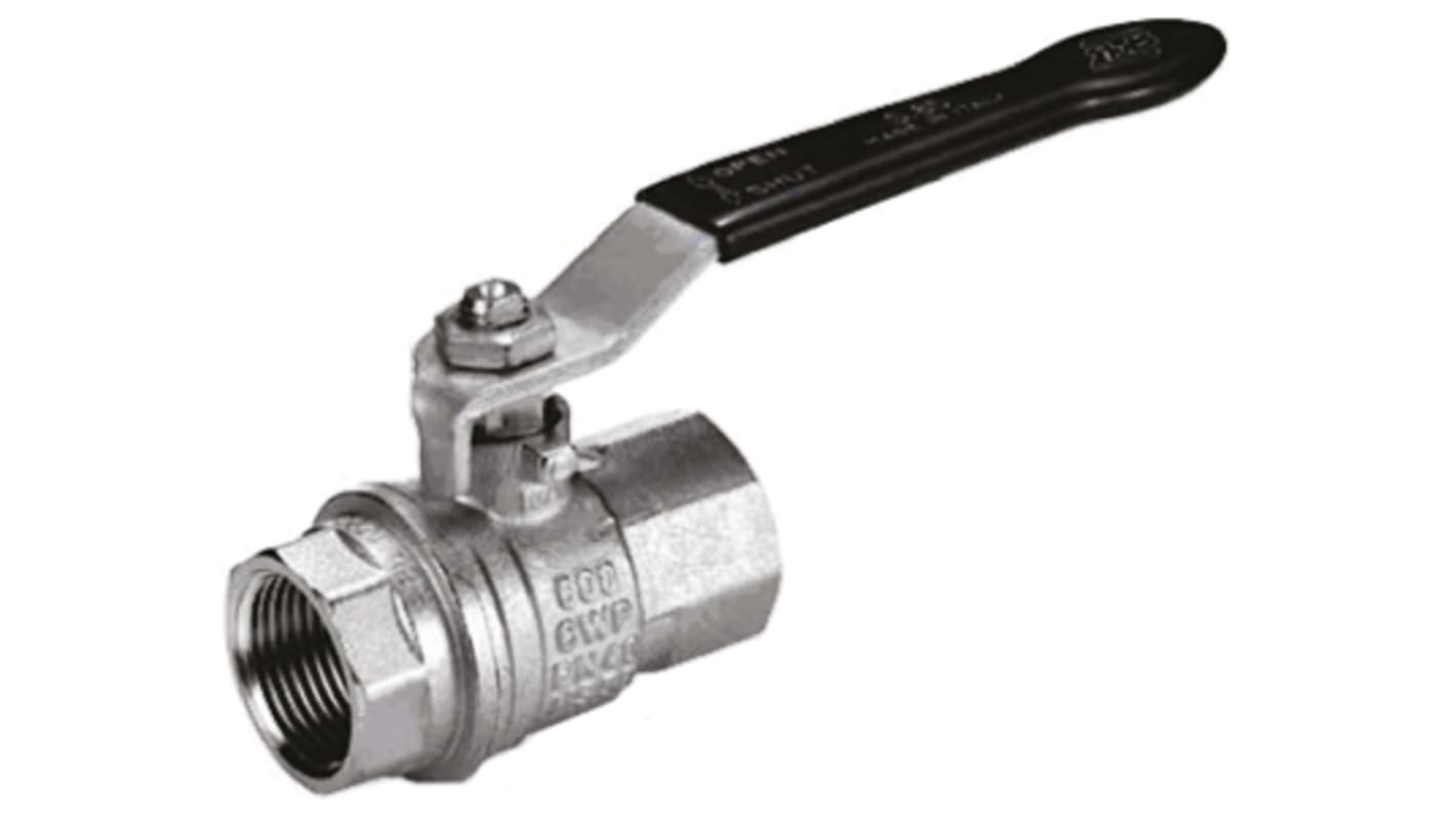 RS PRO Brass Full Bore, 2 Way, Ball Valve, Threaded, BSPP 1/2in, 40 → 30bar Operating Pressure