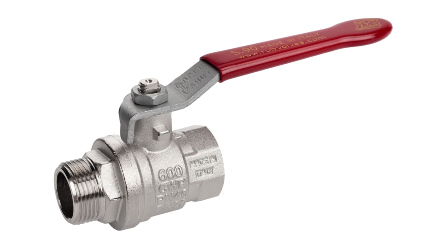 RS PRO Brass Full Bore, 2 Way, Ball Valve, BSPP 1 1/4in, 40 → 30bar Operating Pressure