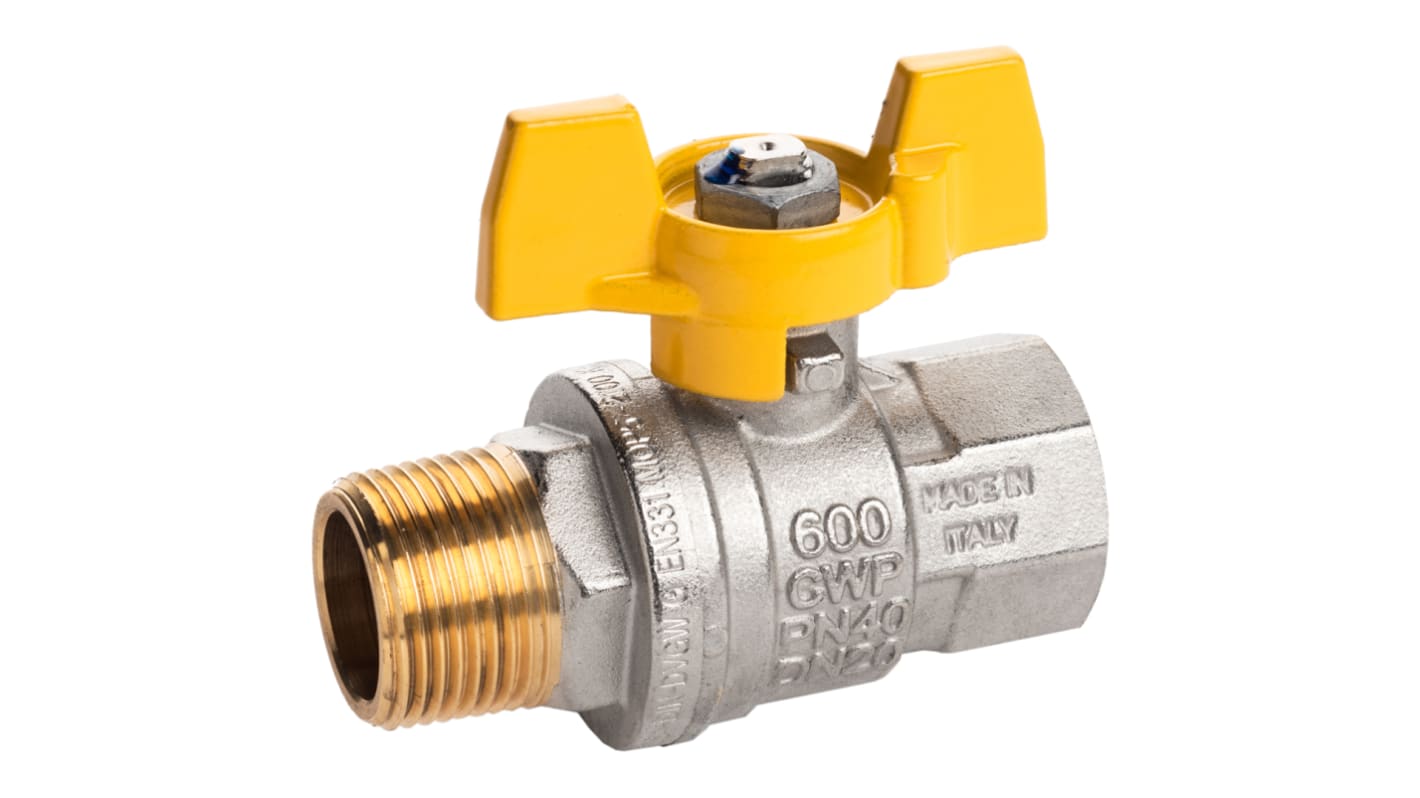RS PRO Brass 2 Way, Ball Valve, Threaded, BSPP 1/2in, 40 → 30bar Operating Pressure