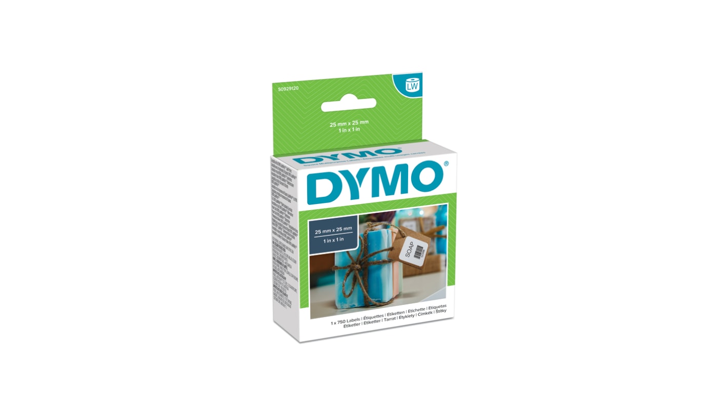 Dymo White Black Print Label Roll, 25mm Width, 25mm Height, 750Per Roll Qty