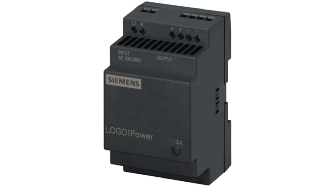 Siemens LOGO!POWER Switch Mode DIN Rail Panel Mount Power Supply, 85 → 264V ac ac, dc Input, 12V dc dc Output,