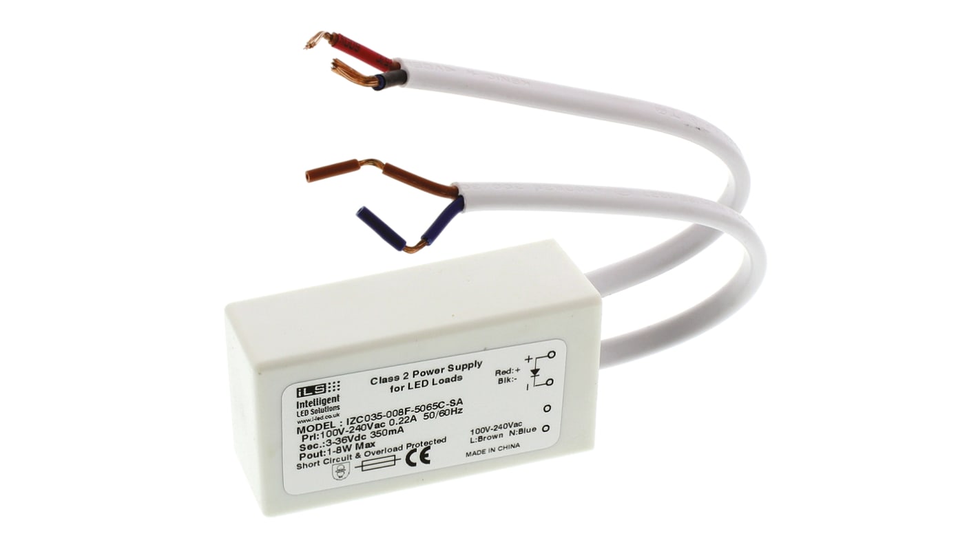 Driver LED corriente constante  ILS, IN: 100 → 240 V ac, OUT: 3 → 36V, 350mA, 8W, IP65