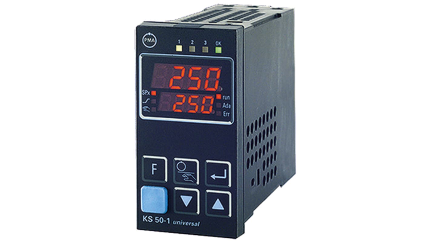 P.M.A KS50 PID Temperature Controller, 96 x 48 (1/8 DIN)mm, 2 Output Relay, 90 → 250 V ac Supply Voltage ON/OFF