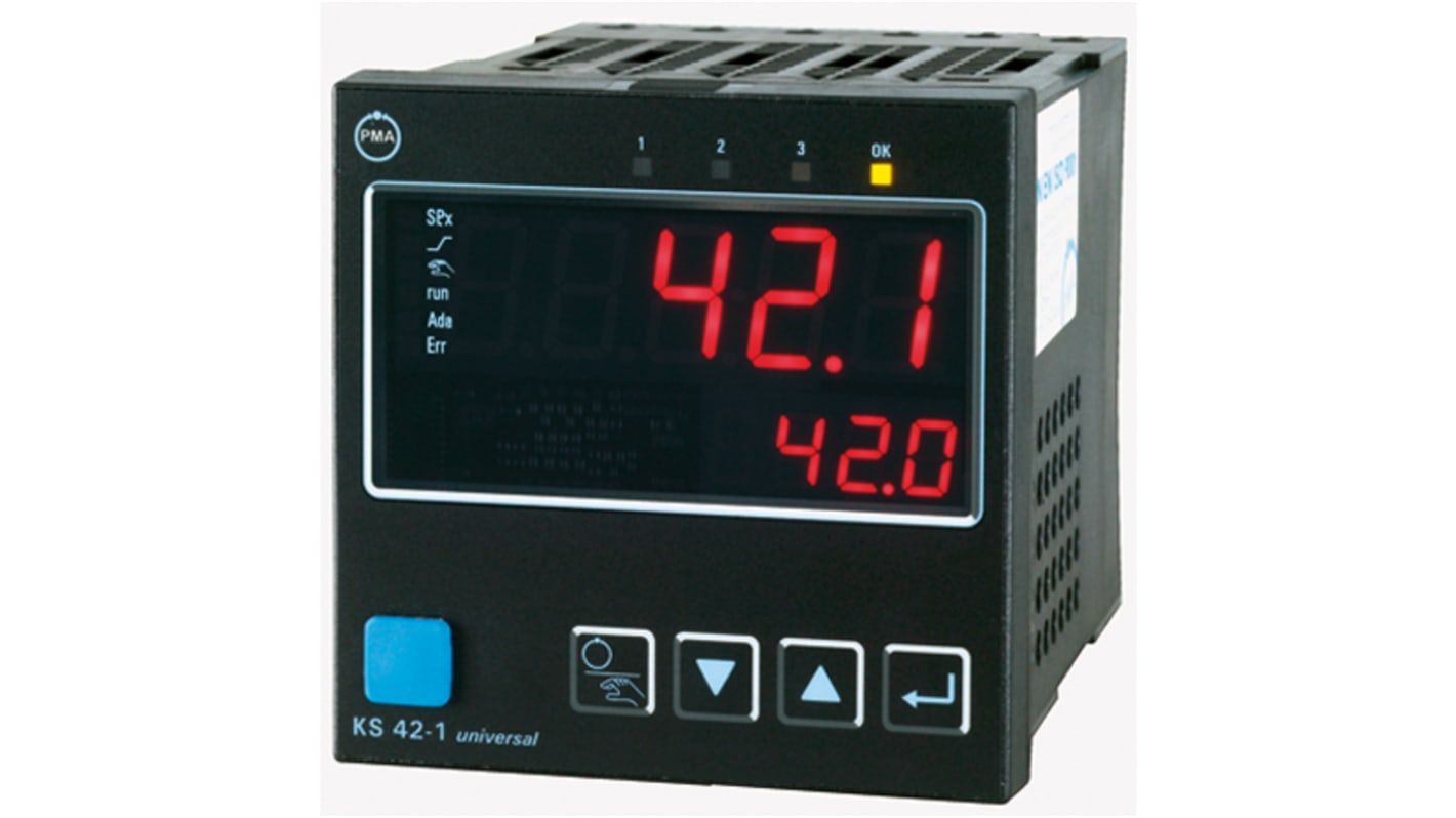 P.M.A KS42 PID Temperature Controller, 96 x 96 (1/4 DIN)mm, 2 Output Relay, 90 → 250 V ac Supply Voltage ON/OFF