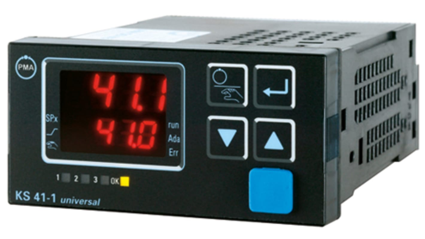 P.M.A KS41 Panel Mount PID Temperature Controller, 96 x 48 (1/8 DIN)mm, 2 Output Relay, 90 → 250 V ac Supply