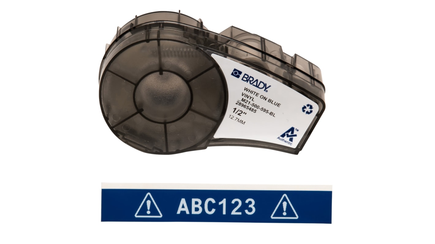 Brady B-595 White on White on Blue Label Printer Tape, 6.4 m Length, 12.70 mm Width