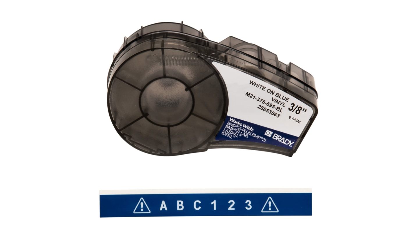 Brady B-595 White on White on Blue Label Printer Tape, 6.4 m Length, 9.53 mm Width