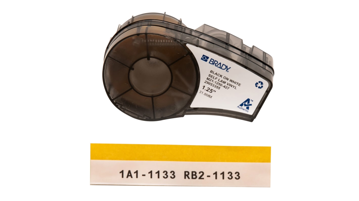 Brady B-427 Self-laminating Vinyl Black on White/Transparent Label Printer Tape, 4.27 m Length, 31.75 mm Width