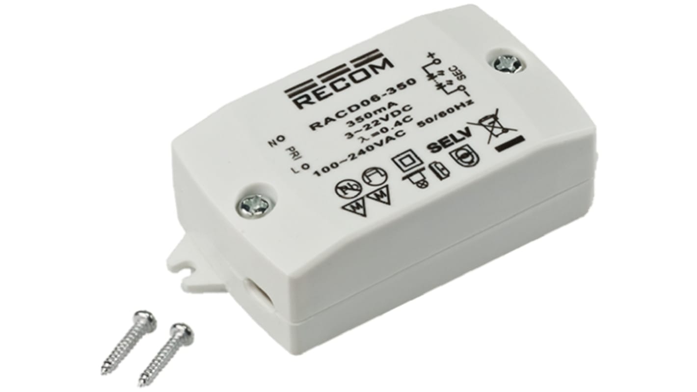 Recom LED Driver, 3 → 24V dc Output, 6W Output, 350mA Output, Constant Current / Constant Voltage