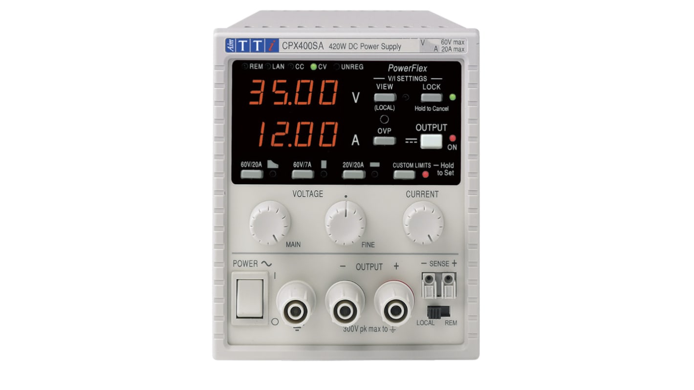 Zasilacz laboratoryjny 0 → 60V 0 → 20A Aim-TTi 420W Zasilacz z automatycznym przełączaniem zakresów