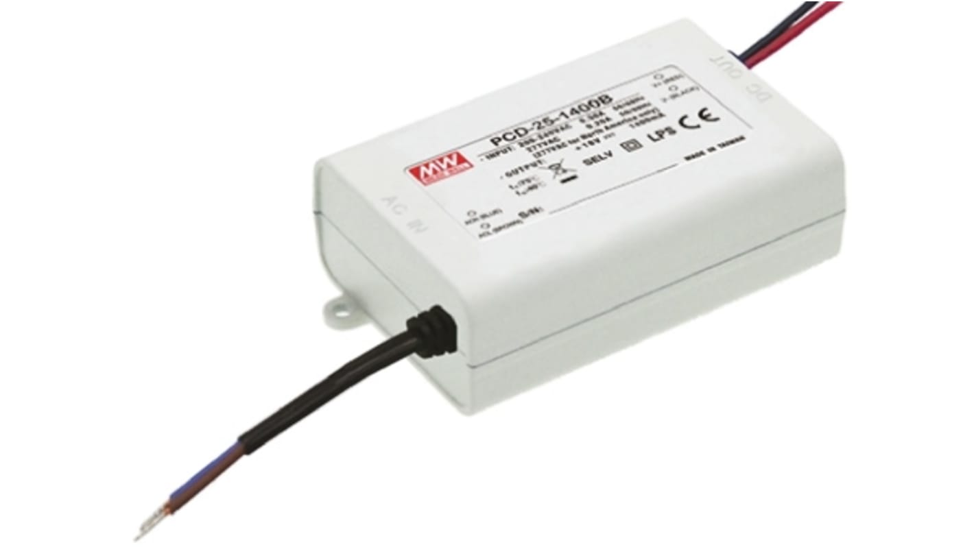 MEAN WELL LED Driver, 24 → 36V Output, 25.2W Output, 700mA Output, Constant Current Dimmable