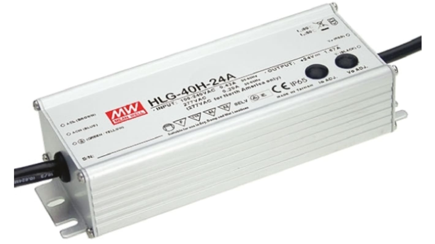 MEAN WELL LED Driver, 12V Output, 39.96W Output, 3.33A Output, Constant Voltage Dimmable