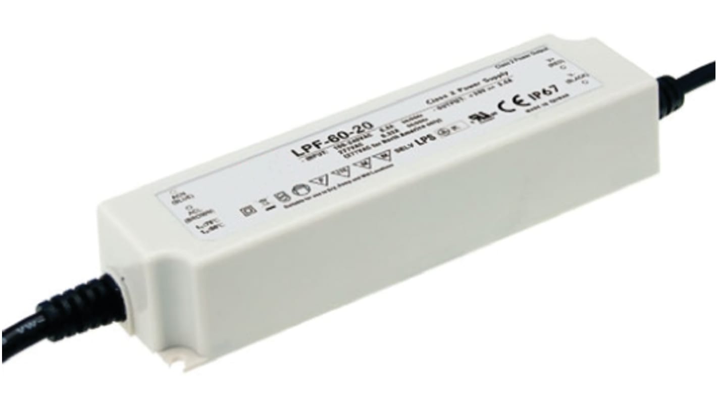 MEAN WELL LED Driver, 42V Output, 60.06W Output, 1.43A Output, Constant Voltage