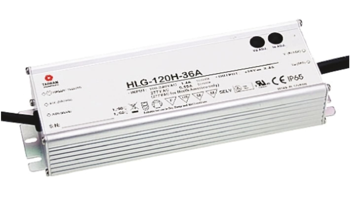 MEAN WELL 122.4W LED驱动电源, 交流，直流输入, 输出36V 3.4A, 可调光, IP65