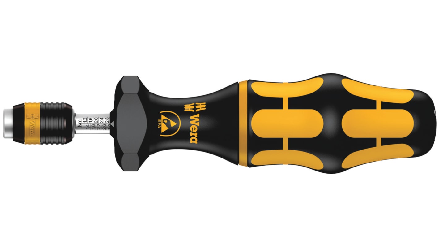 Wera Adjustable Torque Screwdriver, 0.3 → 1.2Nm, 1/4 in Drive, ESD Safe, ±6 % Accuracy