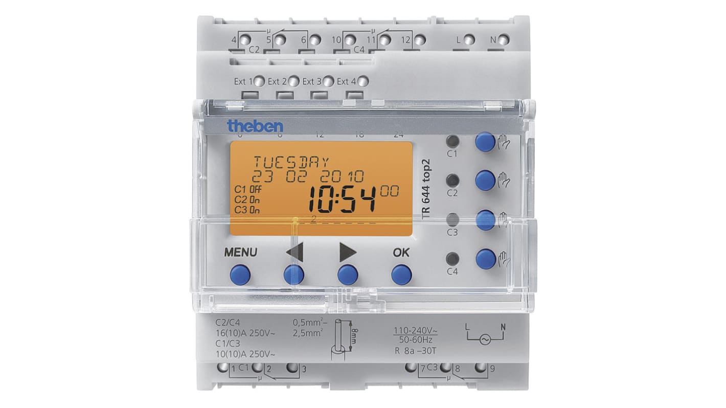 Theben Digital DIN Rail Time Switch 110 → 240 V ac, 4-Channel