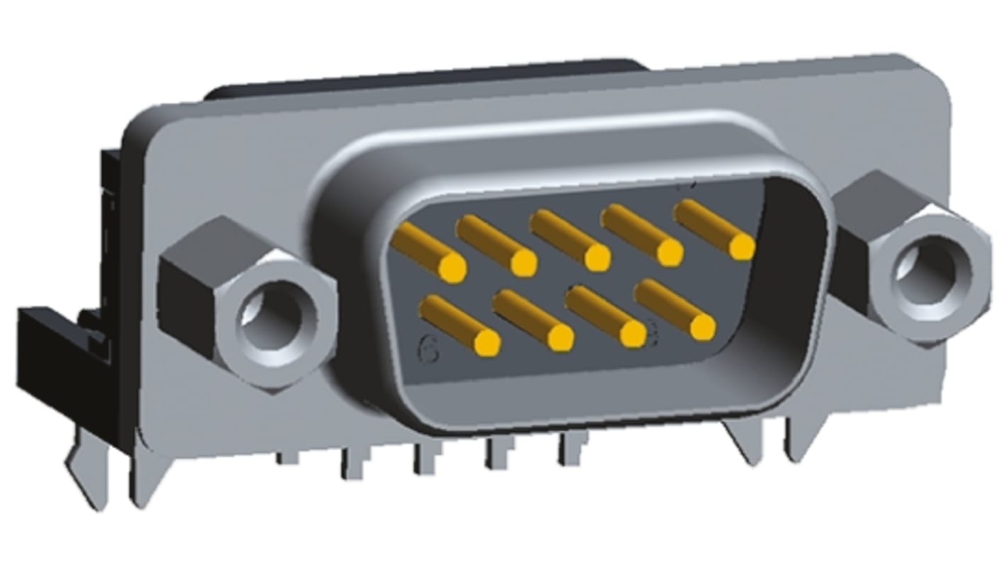 TE Connectivity Amplimite HD-20 9 Way Right Angle Through Hole PCB D-sub Connector Plug, 2.77mm Pitch, with 4-40 UNC