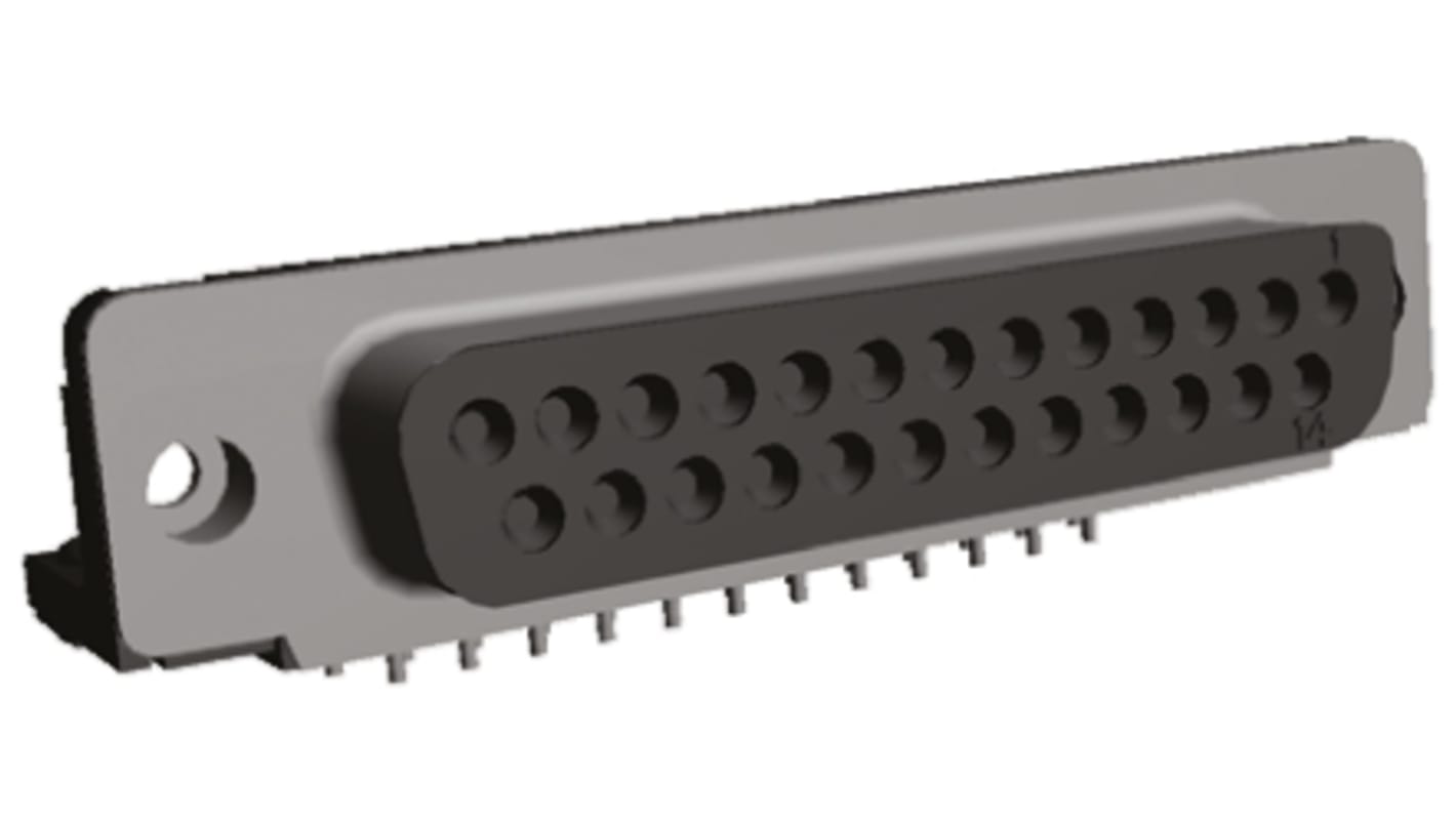TE Connectivity Amplimite HD-20 25 Way Right Angle Panel Mount D-sub Connector Socket, with 4-40 UNC, Threaded Insert