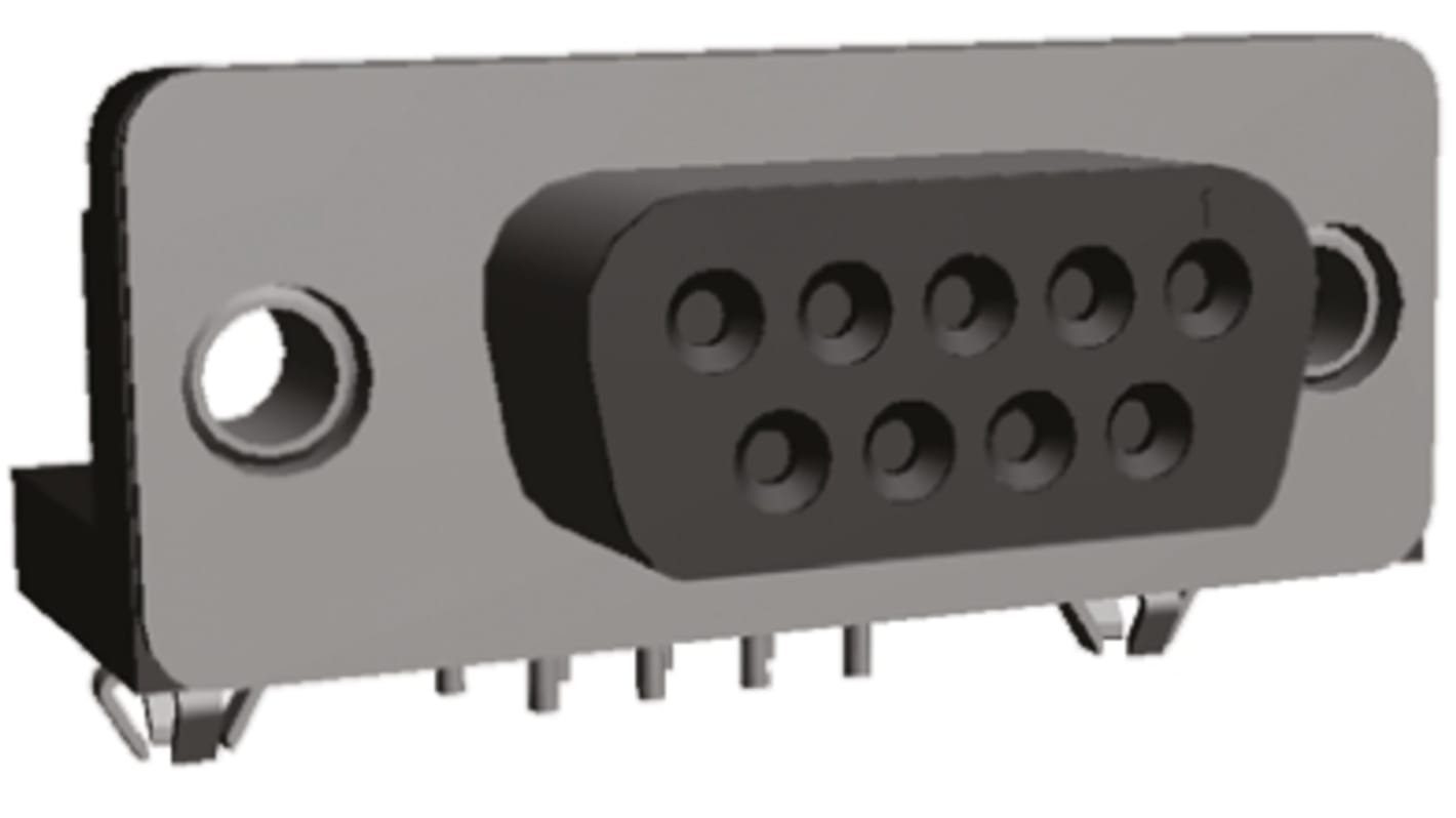 TE Connectivity Amplimite HD-20 9 Way Right Angle Through Hole D-sub Connector Socket, 2.743mm Pitch, with 4-40 UNC