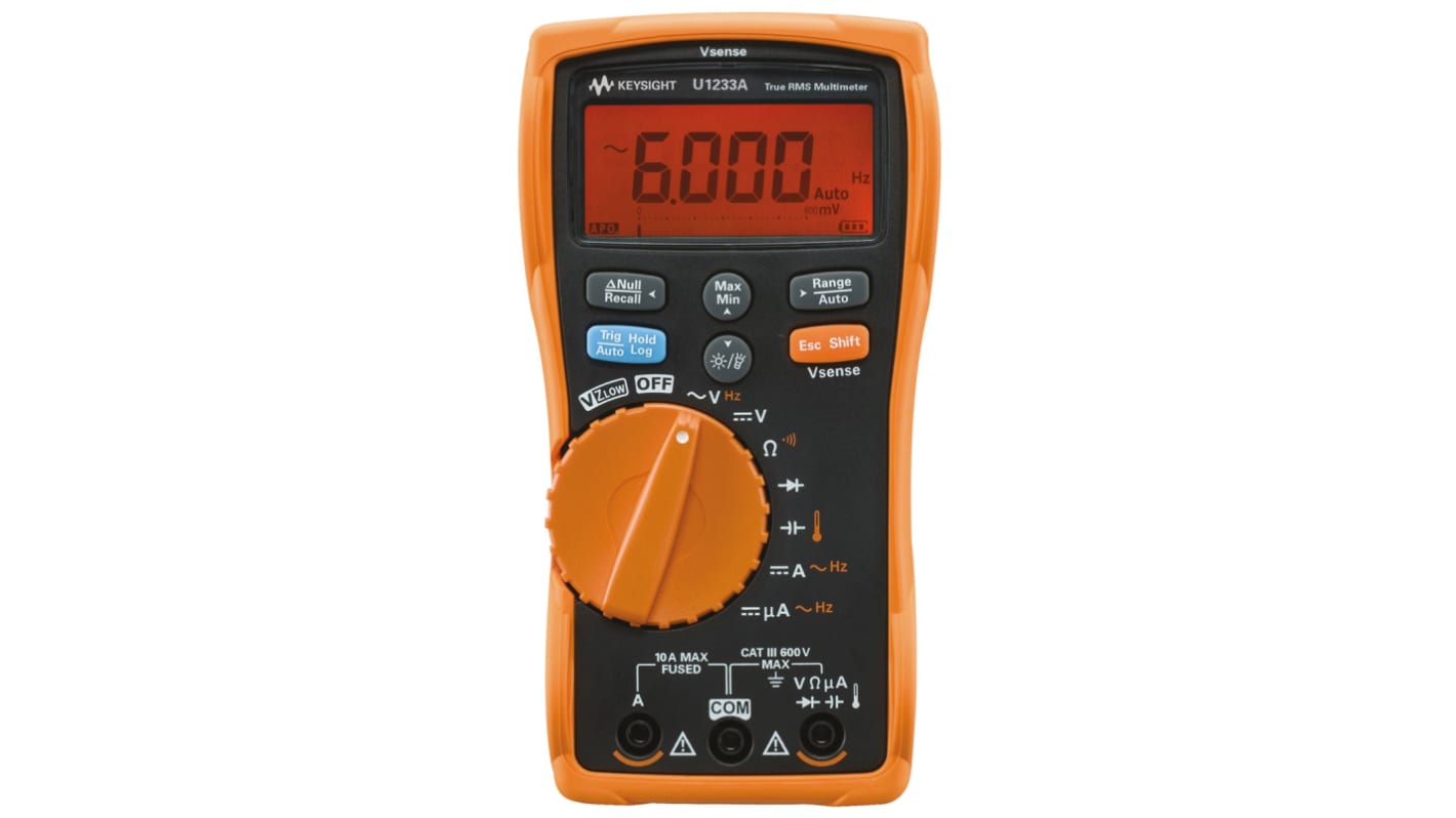 Keysight Technologies U1233A Handheld Digital Multimeter, True RMS, 10A ac Max, 10A dc Max, 600V ac Max