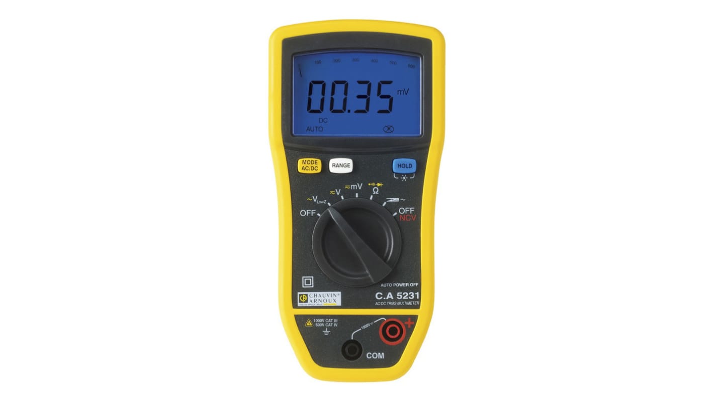 Chauvin Arnoux CA 5231 Handheld Digital Multimeter, True RMS, 600A ac Max, 600A dc Max, 1000V ac Max - RS Calibrated