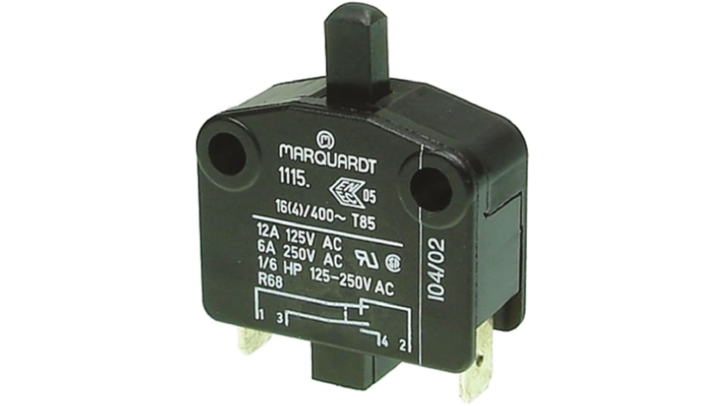 Marquardt Door Micro Switch, Plunger, SPST 16 A @ 250 V ac IP40, -40 → +85°C