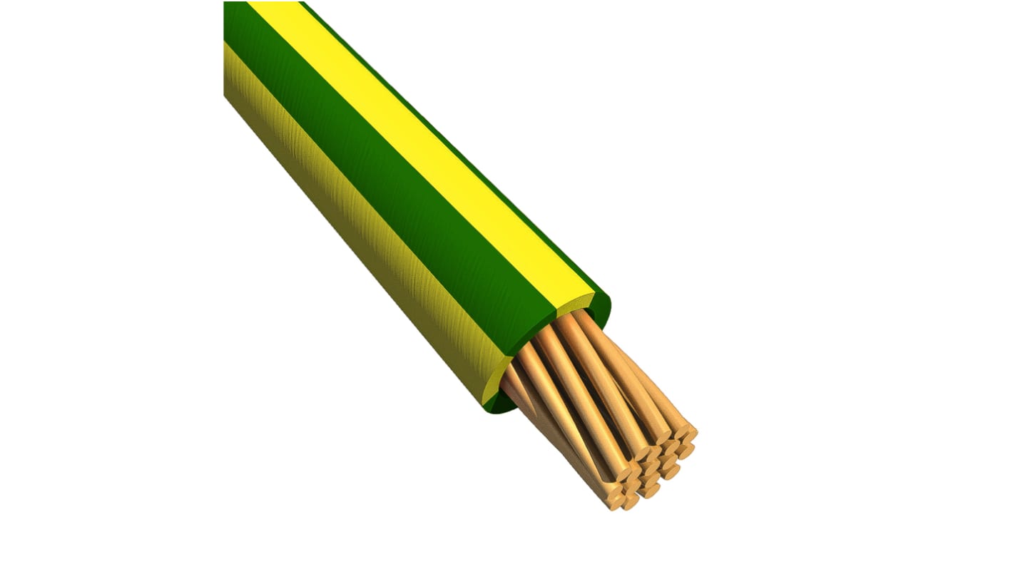 Alpha Wire 绿色/黄色电线, 0.08 mm², 305m长, 28 AWG, 600 V, 最高+105°C, MPPE绝缘, Ecogen Ecowire系列