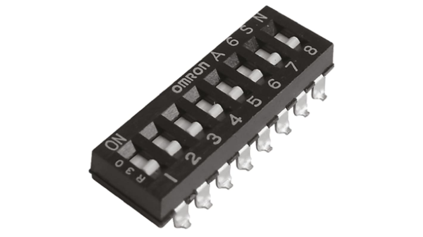 Omron 10位DIP开关, 扁平滑动执行器, SPST触点, 表面安装, 1000Cycles