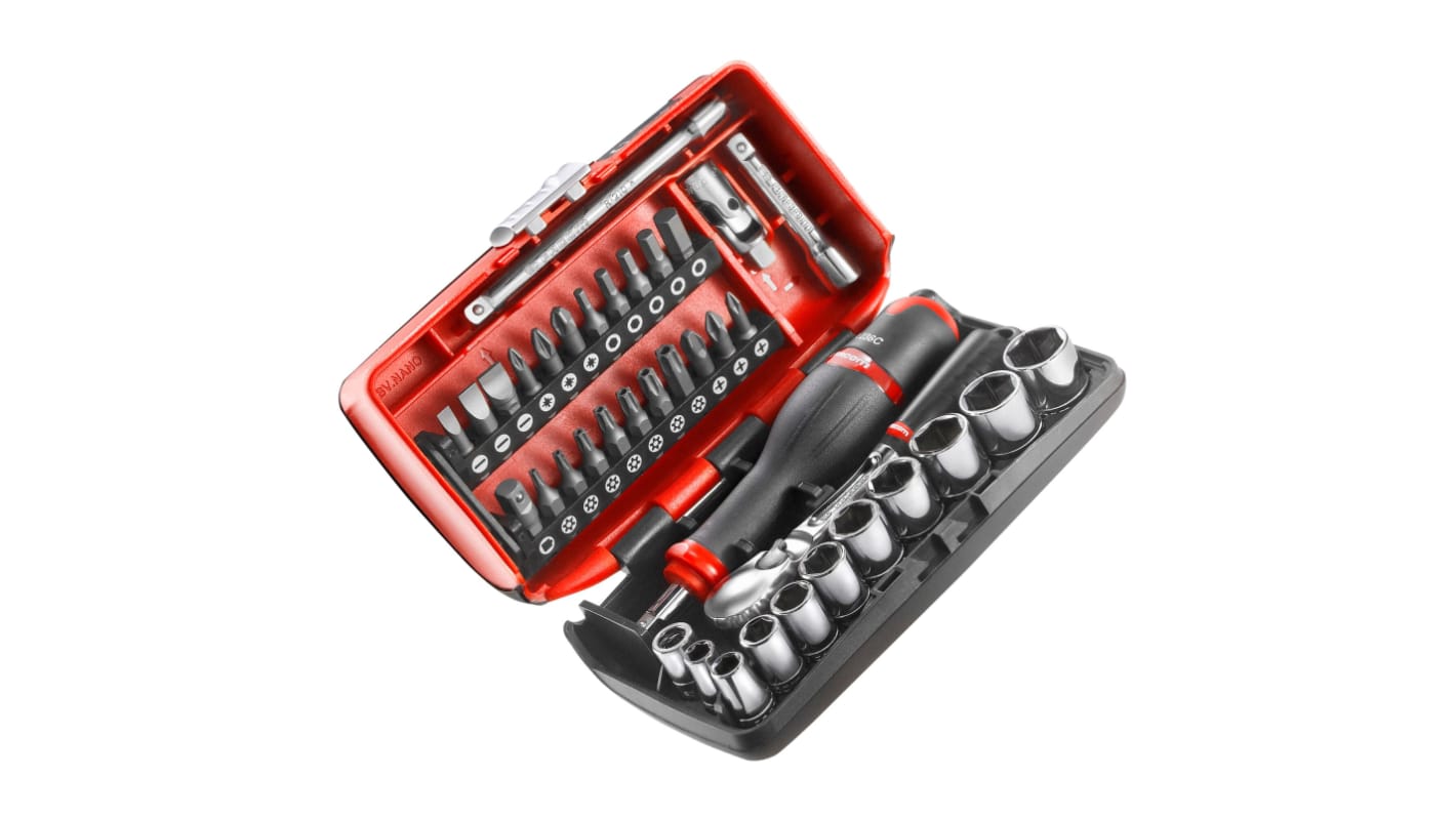 Facom 38-Piece Metric 1/4 in Standard Socket/Bit Set with Ratchet, 6 point