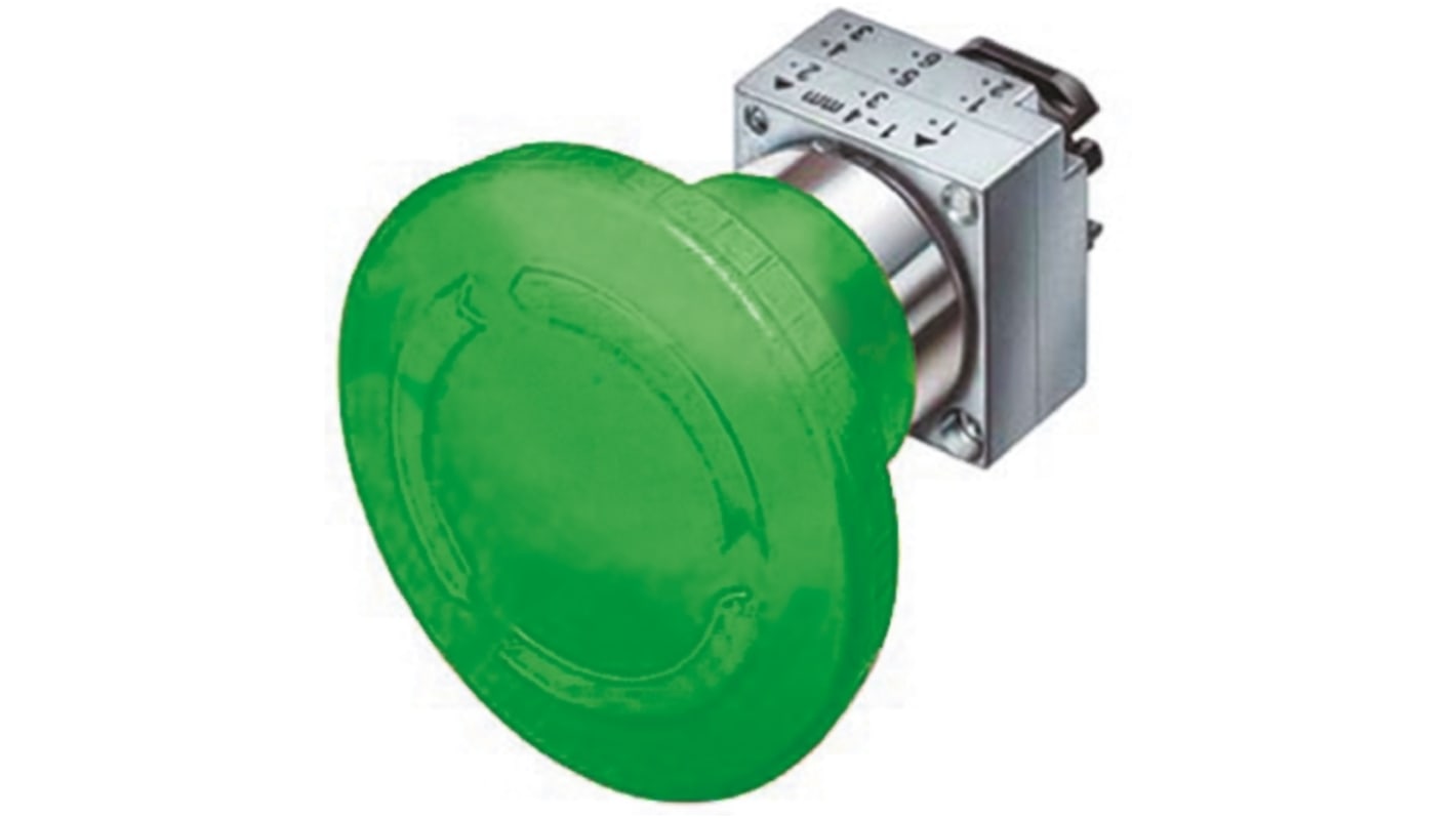 Siemens 3SB3 Series Green Mushroom, Momentary Actuation, 22mm Cutout