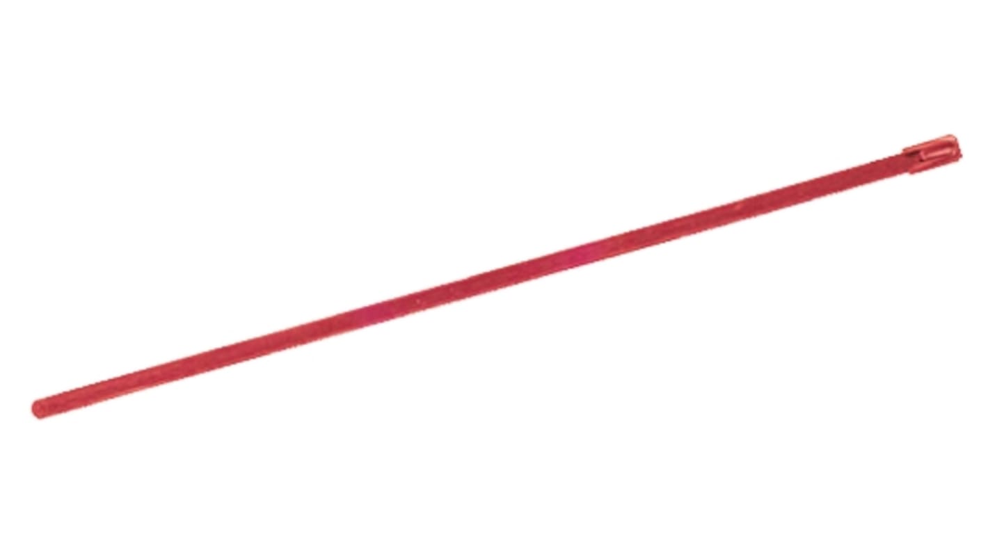 RS PRO Cable Tie, Roller Ball, 100mm x 4.6 mm, Red Polyester Coated Stainless Steel, Pk-100