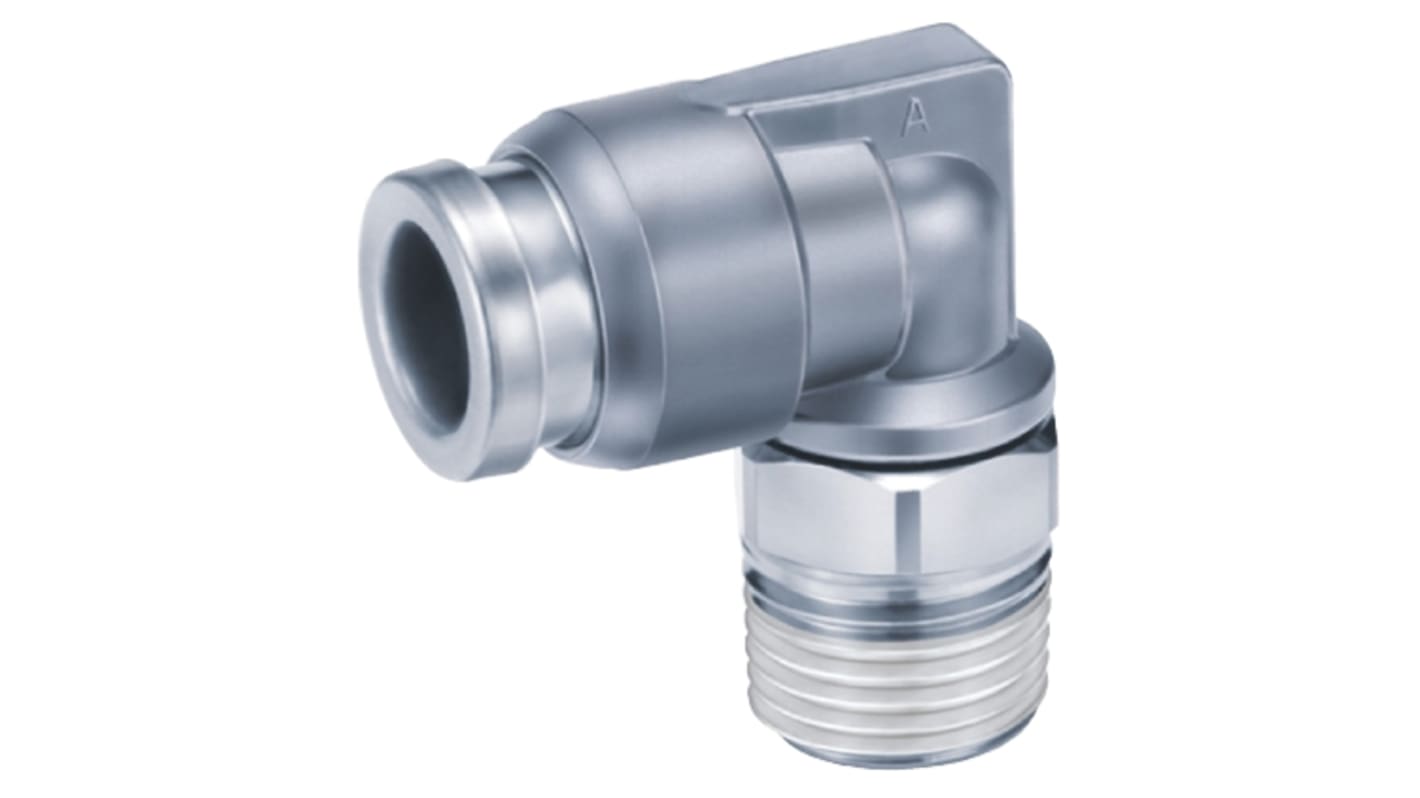 SMC KQB2 Series Elbow Threaded Adaptor, R 1/8 Male to Push In 8 mm, Threaded-to-Tube Connection Style