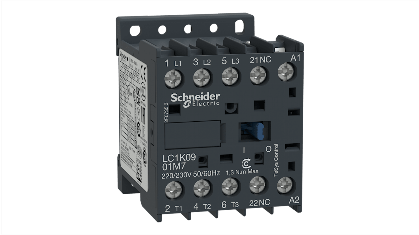 Contacteur Schneider Electric série LC1K, 3 pôles , 3NO, 9 A, 400 V c.a.