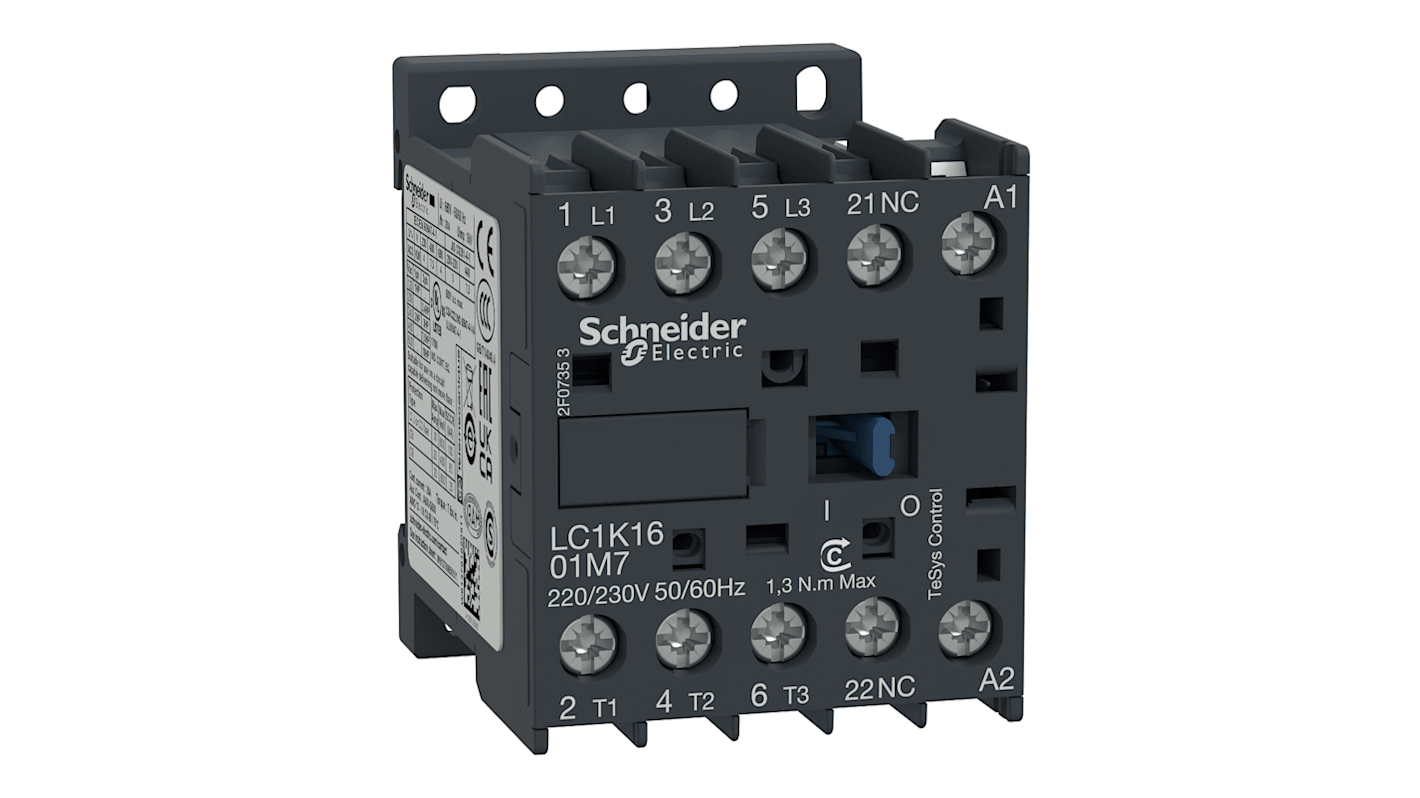 Schneider Electric TeSys K LC1K Contactor, 220 V ac Coil, 3-Pole, 16 A, 3NO, 690 V ac