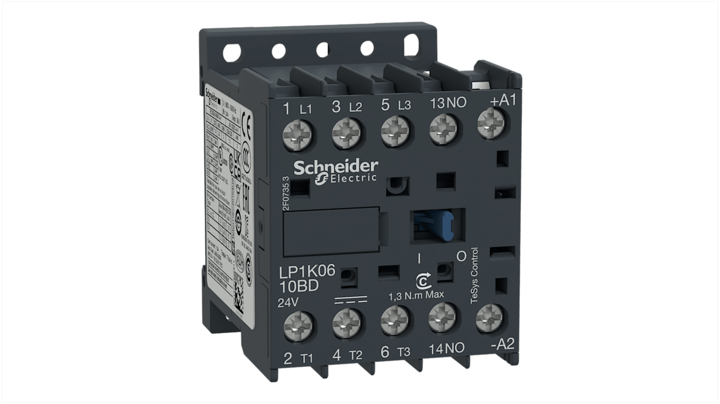 Schneider Electric TeSys K LP1K Contactor, 110 V dc Coil, 3-Pole, 6 A, 3NO, 690 V ac