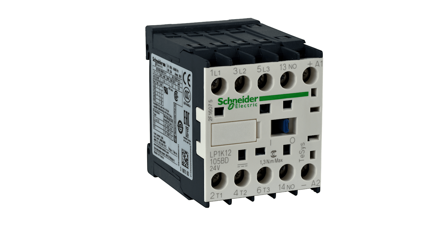 Contactor Schneider Electric TeSys K LP1K de 3 polos, 3 NA, 9 A, bobina 24 V dc