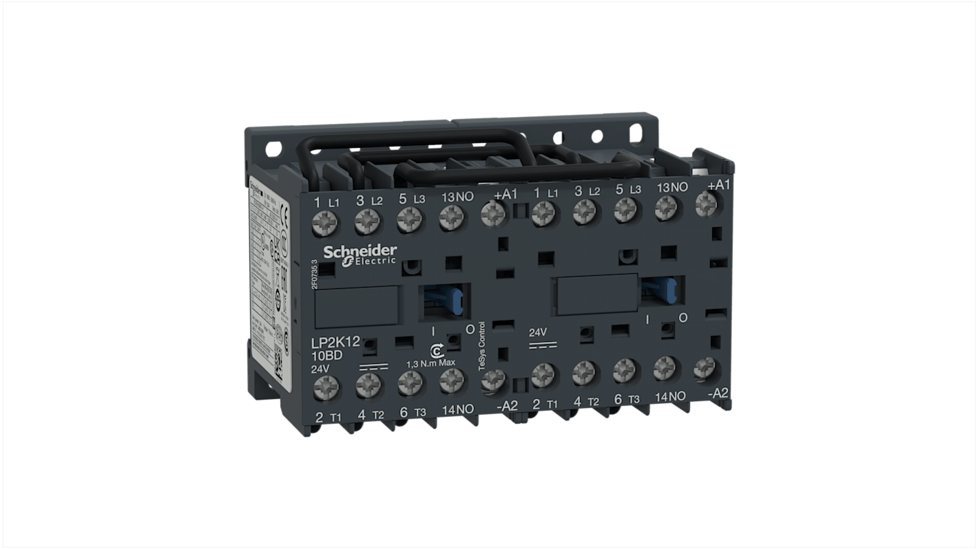 Schneider Electric TeSys K LP2K Reversing Contactor, 24 V dc Coil, 3-Pole, 12 A, 5.5 kW, 3NO, 690 V ac