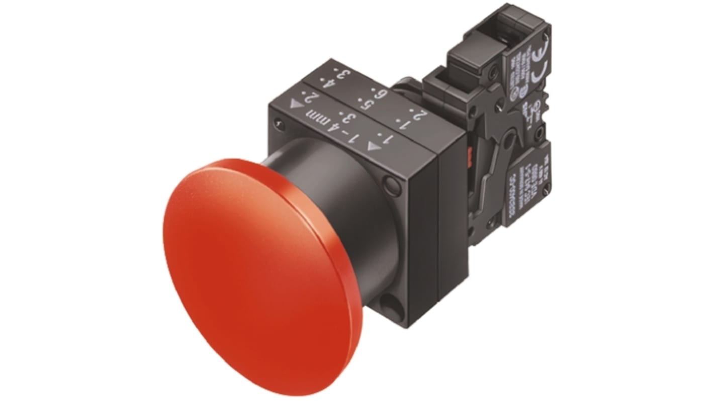 Siemens 3SB3 Series Latching Emergency Stop Push Button, Panel Mount, 22mm Cutout, SPST, IP66